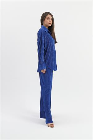 Düğme Detaylı Örme Pilise Takım - SaksMavisi