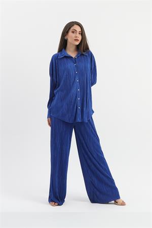 Düğme Detaylı Örme Pilise Takım - SaksMavisi