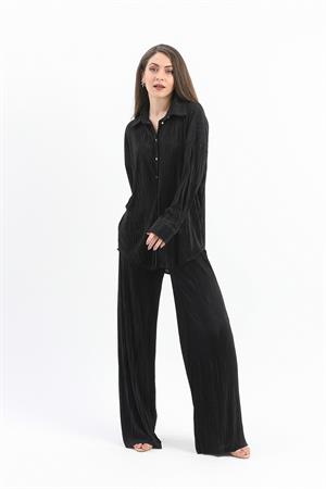 Düğme Detaylı Örme Pilise Takım - Siyah