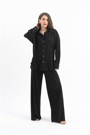 Düğme Detaylı Örme Pilise Takım - Siyah