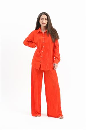 Düğme Detaylı Örme Pilise Takım - Turuncu