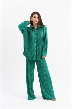 Düğme Detaylı Örme Pilise Takım - Yeşil