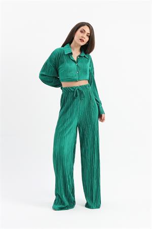 Düğme Detaylı Örme Pilise Takım - Yeşil