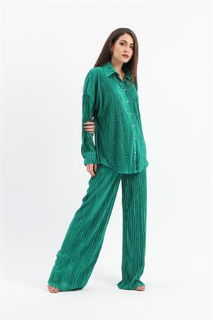 Düğme Detaylı Örme Pilise Takım - Yeşil
