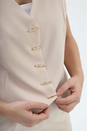 Düğme Detaylı Yelek - Bej