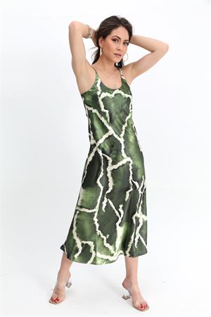 Elbise Ayarlanabilir Askılı Desen Saten - Yeşil