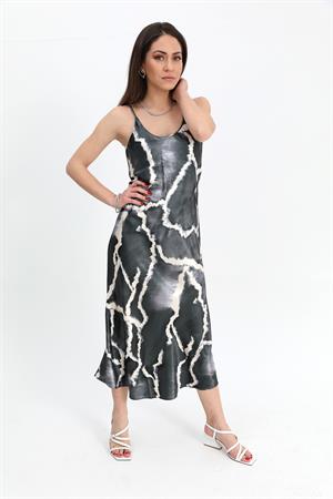 Elbise Ayarlanabilir Askılı Desen Saten - Haki