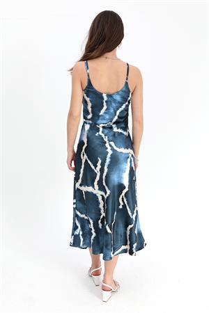 Elbise Ayarlanabilir Askılı Desen Saten - Mavi