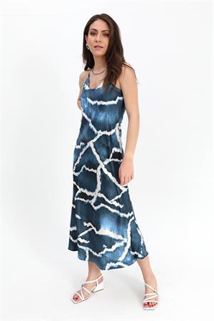 Elbise Ayarlanabilir Askılı Desen Saten - Mavi