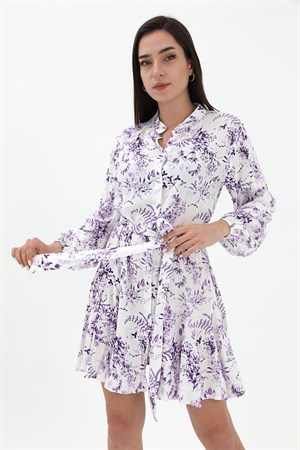 Eteği Volanlı Viskon Elbise - Lila