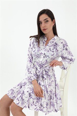 Eteği Volanlı Viskon Elbise - Lila