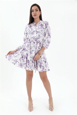 Eteği Volanlı Viskon Elbise - Lila