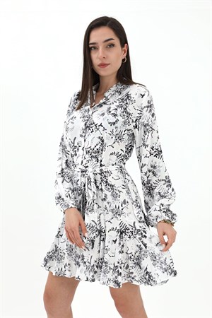 Eteği Volanlı Viskon Elbise - Siyah