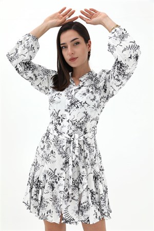 Eteği Volanlı Viskon Elbise - Siyah