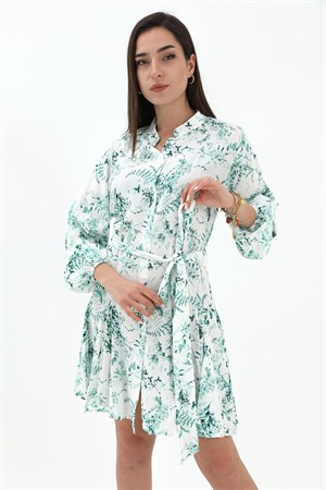 Eteği Volanlı Viskon Elbise - Yeşil