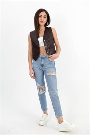 Fleto Cepli Deri Yelek - Kahve