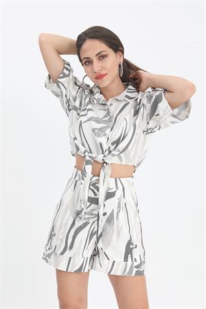 Gömlek Kısa Önden Bağlamalı Keten - Siyah