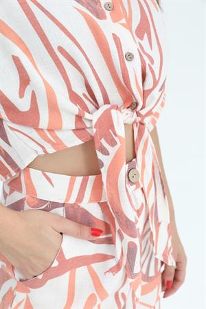 Gömlek Kısa Önden Bağlamalı Keten - Turuncu