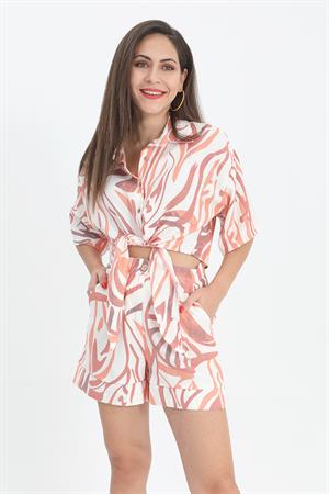 Gömlek Kısa Önden Bağlamalı Keten - Turuncu