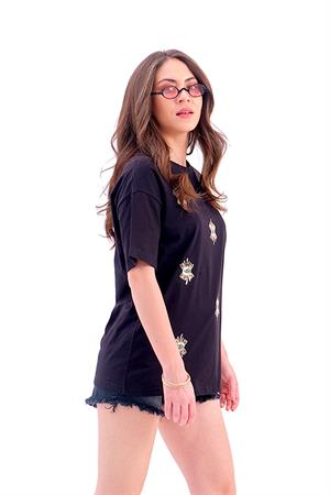 Göz Nakışlı Süprem Tişört - Siyah