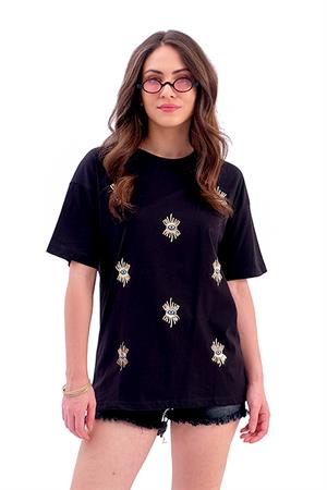 Göz Nakışlı Süprem Tişört - Siyah