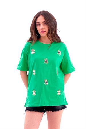 Göz Nakışlı Süprem Tişört - Yeşil