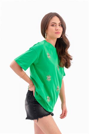 Göz Nakışlı Süprem Tişört - Yeşil