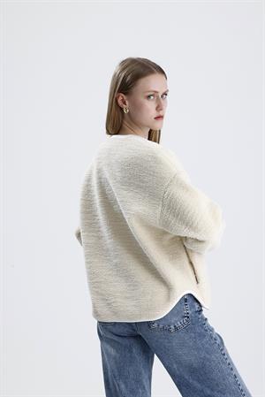 İçi Polarlı Düğmeli Peluş Ceket - Taş