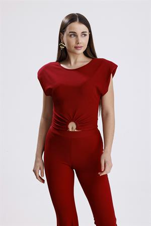 İspanyol Paça Önü Tokalı Vatkalı Takım - Bordo