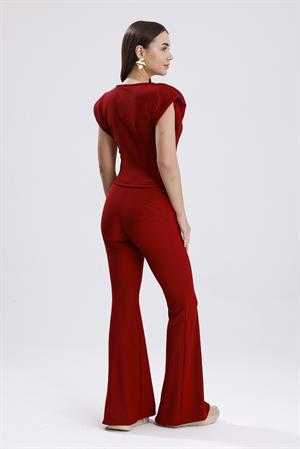 İspanyol Paça Önü Tokalı Vatkalı Takım - Bordo