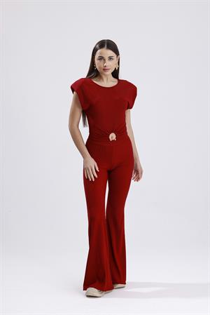 İspanyol Paça Önü Tokalı Vatkalı Takım - Bordo