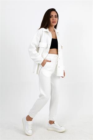 Jakarlı Kapitone İkili Takım - Ekru