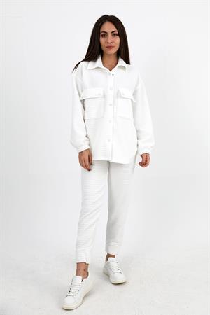 Jakarlı Kapitone İkili Takım - Ekru