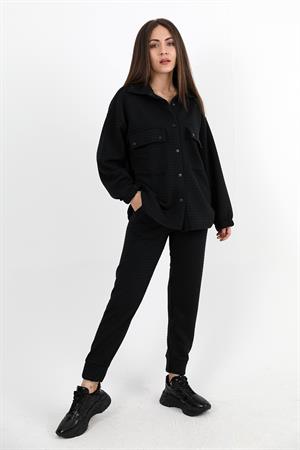 Jakarlı Kapitone İkili Takım - Siyah