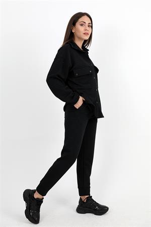 Jakarlı Kapitone İkili Takım - Siyah