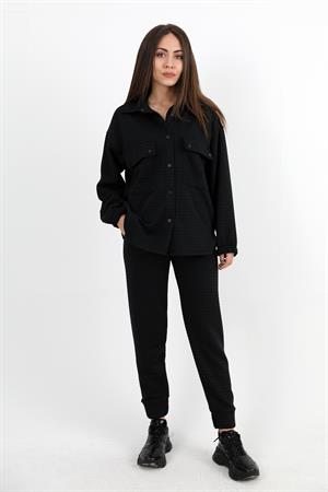 Jakarlı Kapitone İkili Takım - Siyah