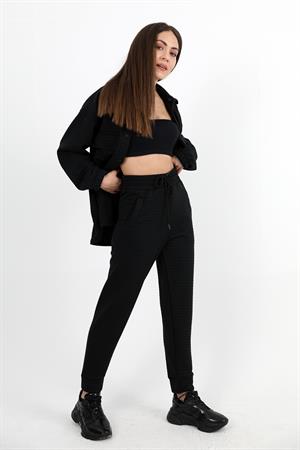 Jakarlı Kapitone İkili Takım - Siyah