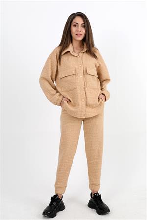 Jakarlı Kapitone İkili Takım - Vizon