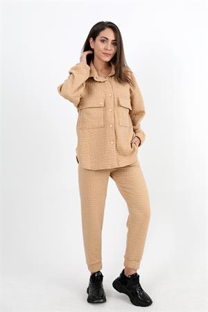 Jakarlı Kapitone İkili Takım - Vizon