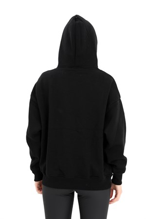 Kapüşonlu School Baskılı Üç İplik Sweat - Siyah