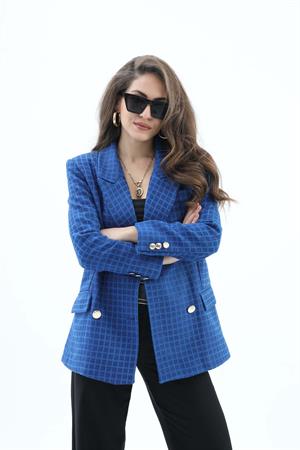 Kare Desen Kruvaze Yaka Ceket - SaksMavisi