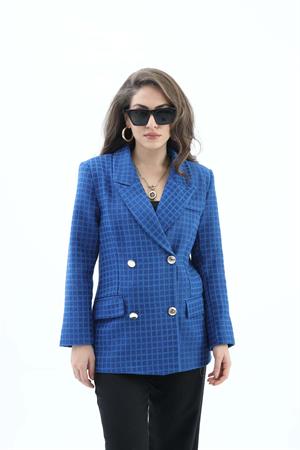 Kare Desen Kruvaze Yaka Ceket - SaksMavisi