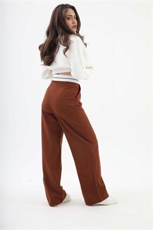 Kemer Detaylı Yüksek Bel Palazzo Pantolon - Kahverengi