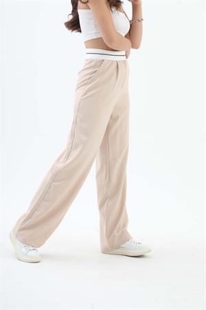 Kemer Detaylı Yüksek Bel Palazzo Pantolon - Bej