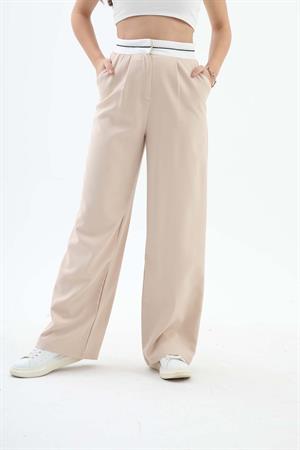 Kemer Detaylı Yüksek Bel Palazzo Pantolon - Bej