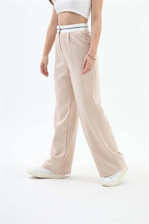 Kemer Detaylı Yüksek Bel Palazzo Pantolon - Bej