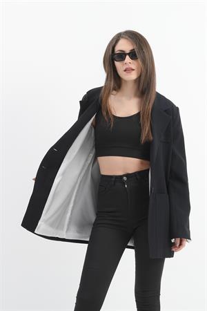 Kol Ağzı Çizgili Cepli Poliviskon Ceket - Lacivert