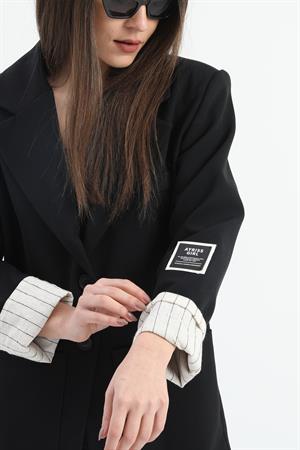 Kol Ağzı Çizgili Cepli Poliviskon Ceket - Lacivert