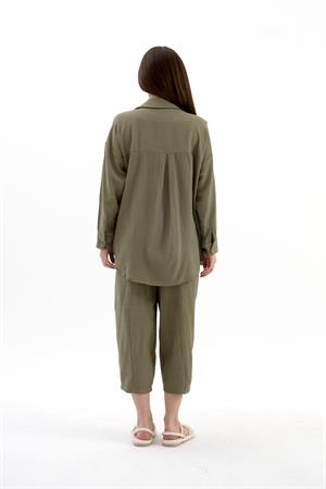 Krinkıl Kumaş Keten İkili Takım - Haki