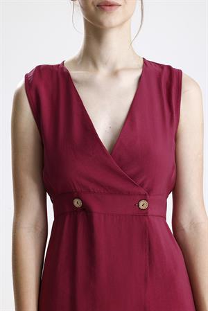 Kruvaze Pileli Bordo Elbise - Bordo